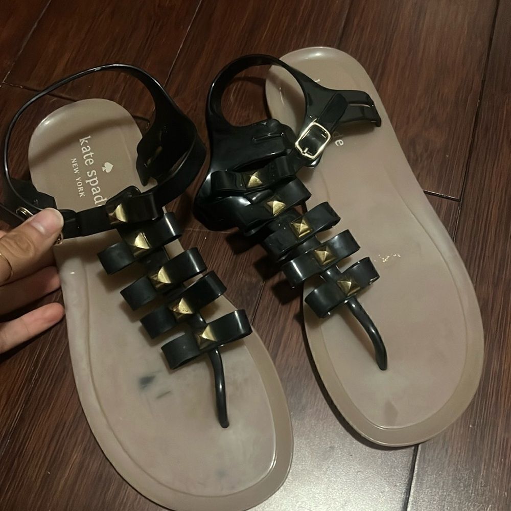 Kate Spade Black Sandals - Gold Grommets - Size 8